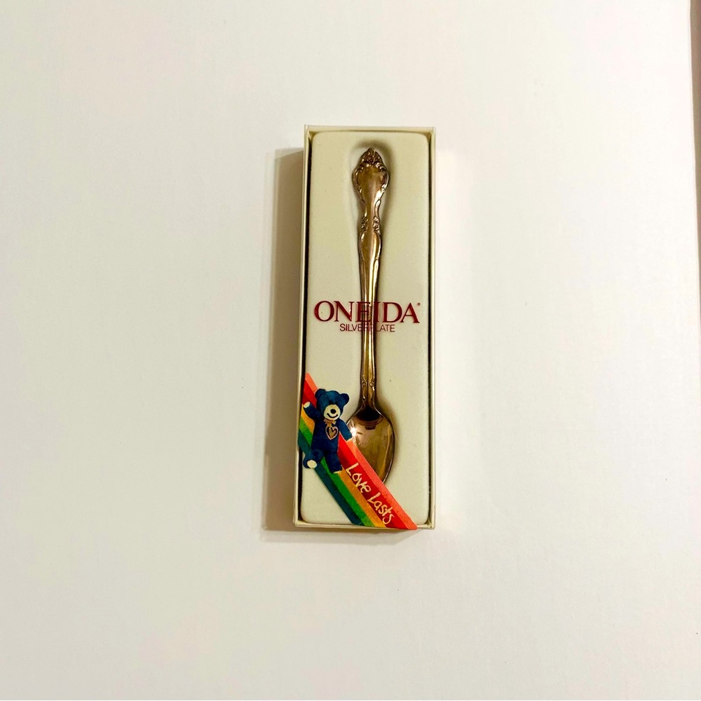 90s Oneida Silver Plated Baby Spoon USA Original Box